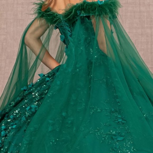 NEW OFF THE SHOULDER SLEEVELESS BALL GOWN WITH MESH CAPE & LACE UP BACK GL3101 - Picture 11 of 11